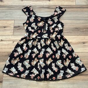 Hot Topic Sweet Society Kitten Dress SZ Large Floral Cat Mesh Mini Whimsigoth